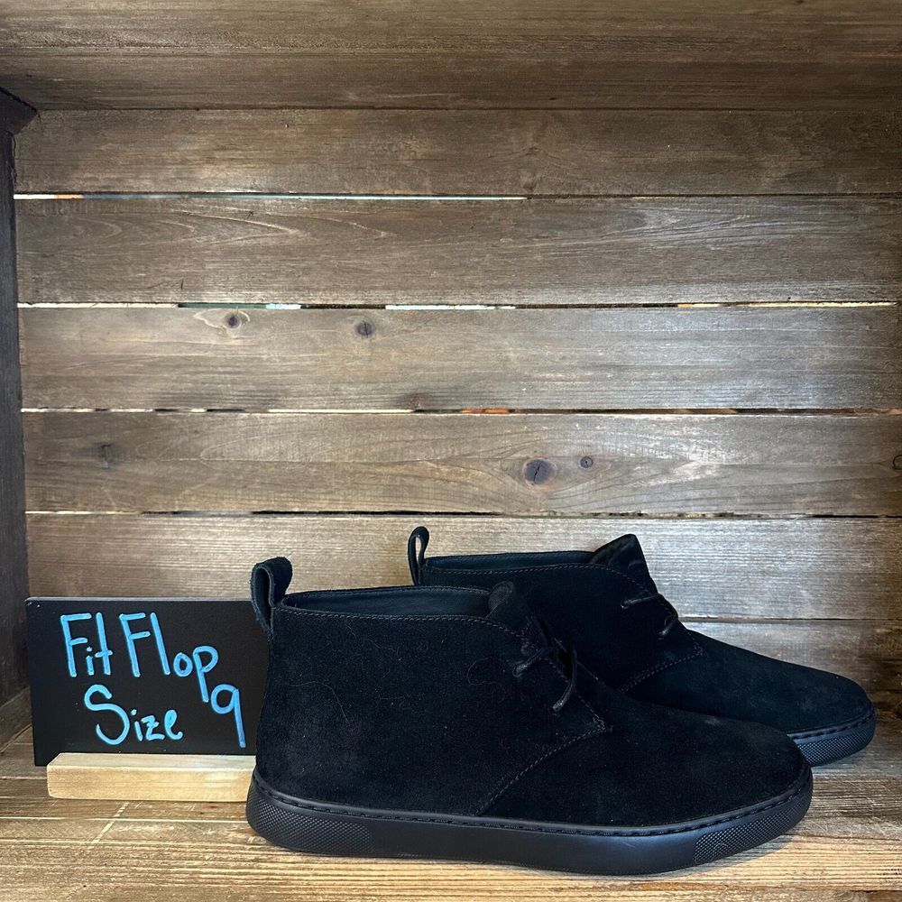 New NWOB Mens FitFlop Zackery Black Suede Comfort Ankle Chukka Boots Size 9 M
